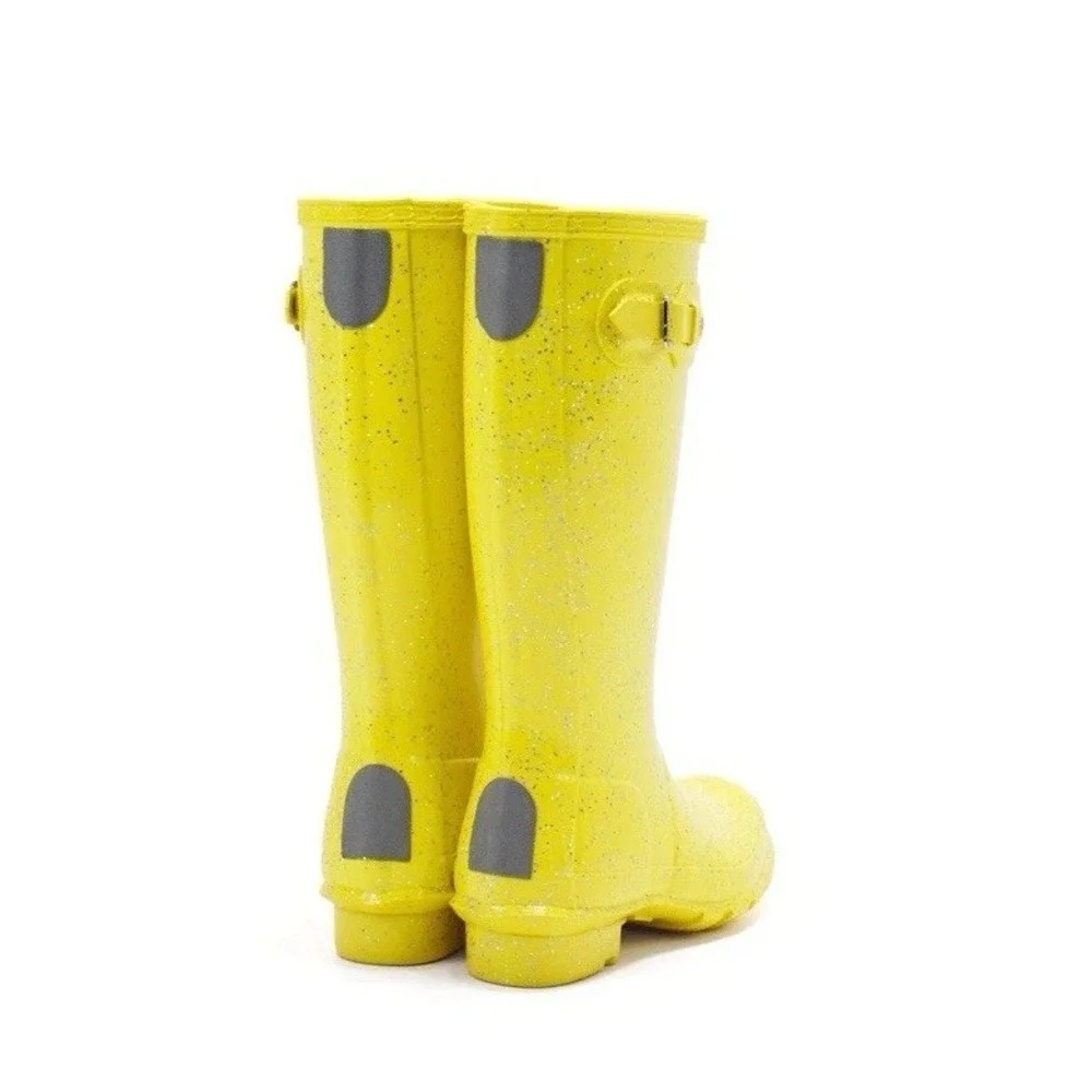 Girl's Hunter Original Giant Glitter Yellow Waterproof Rain Rubber‎ Boot Size 5